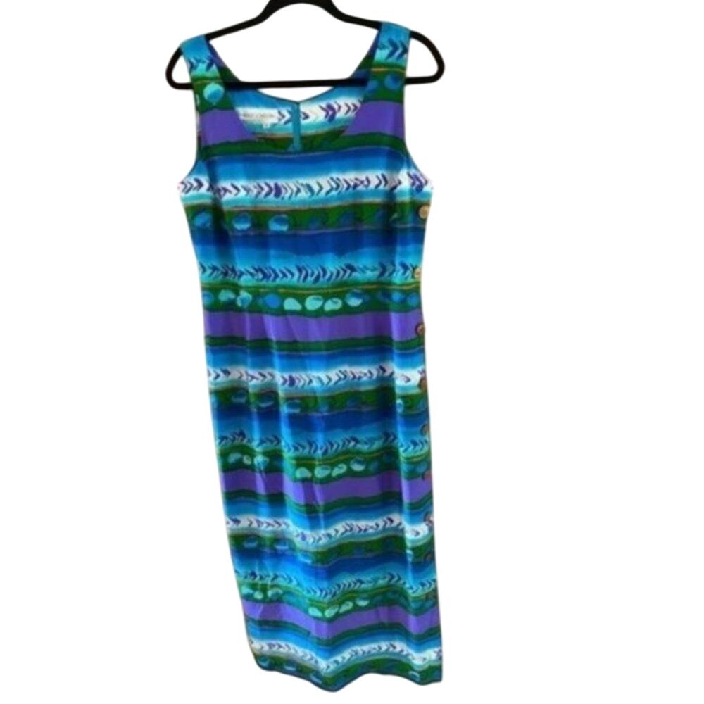 Maggy London Tribal Print 100% Silk Maxi Dress With Button Detail Size 10